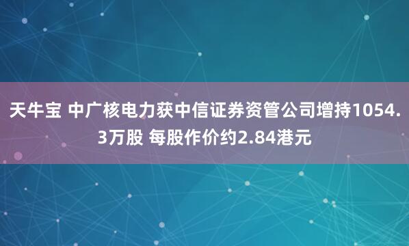 天牛宝 中广核电力获中信证券资管公司增持1054.3万股 每股作价约2.84港元